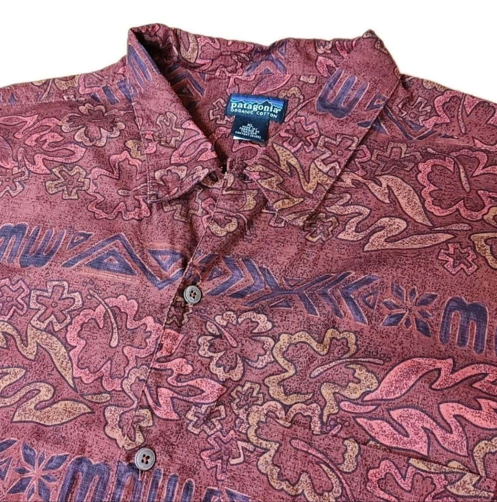 Vtg 90s Patagonia Surfer  Hawaiian Shirt XL Tribal Aquatic Organic Loop Collar